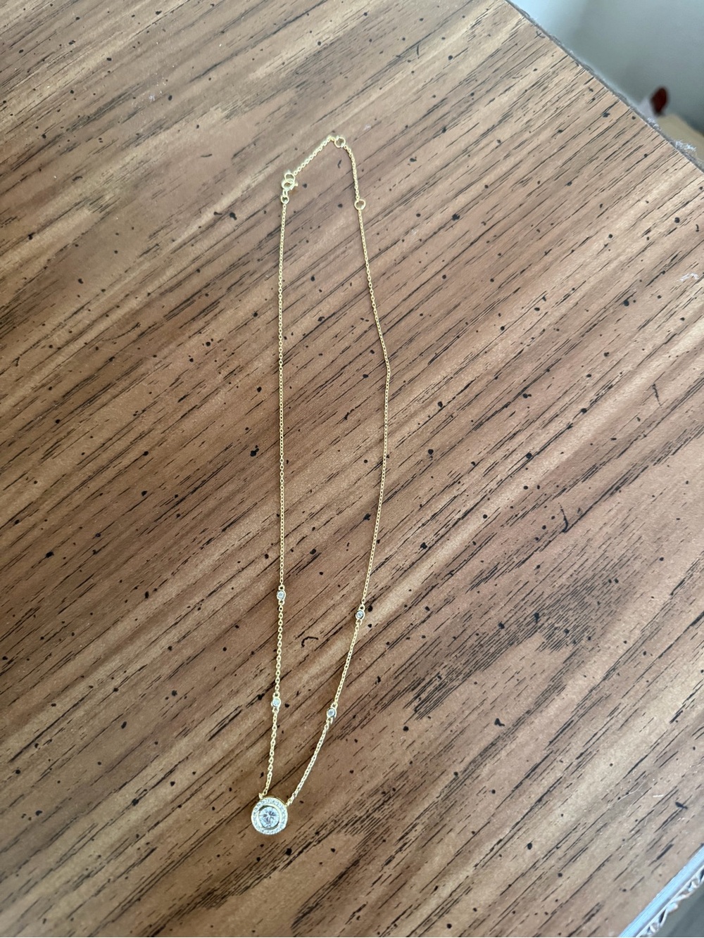 Gold Pendant Necklace with Round Cubic Zirconia Accent